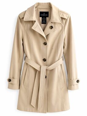 London Fog Beige Trench Coat • Belted • Hooded • Pockets • Size S NWT